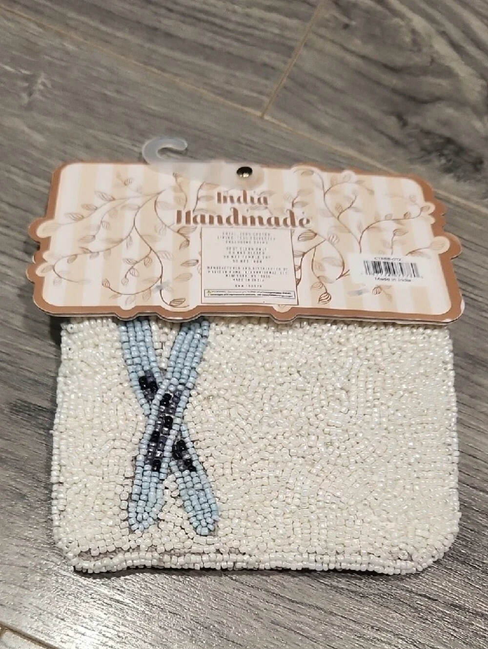 Beaded Key & Card Pouch - White with Pastel Skis Motif